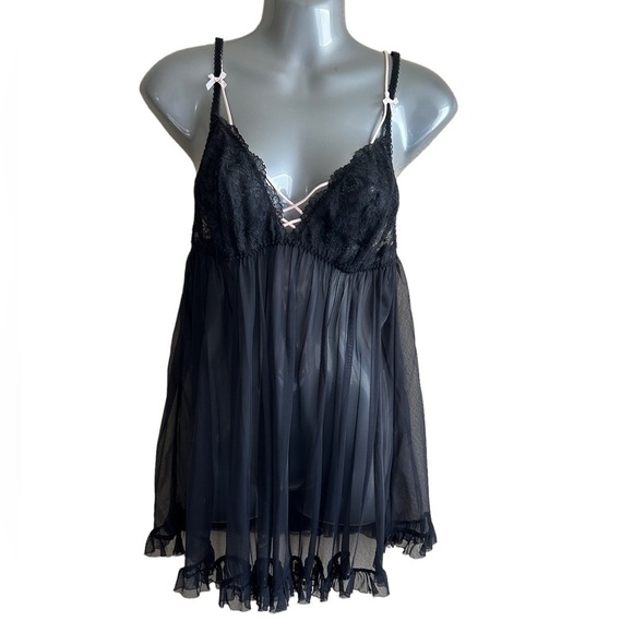 Victoria’s Secret Babydoll Gown Sheer Black Ruffles • Used • Size: Large - Picture 3 of 8